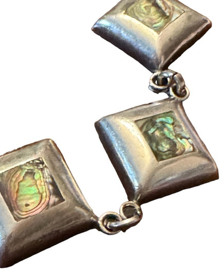 Vintage Sterling silver handmade abalone link heavy Taxco Mexico bracelet