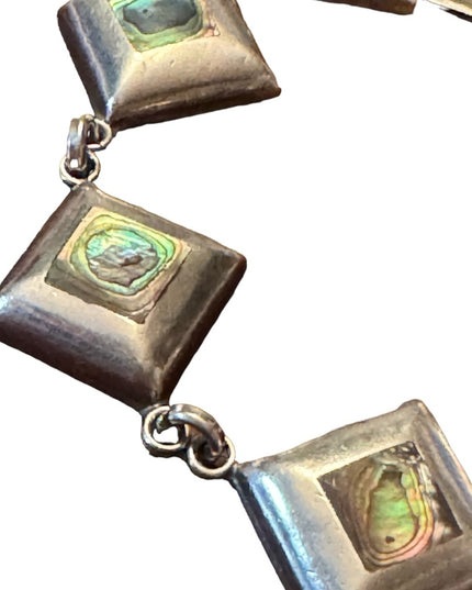Vintage Sterling silver handmade abalone link heavy Taxco Mexico bracelet