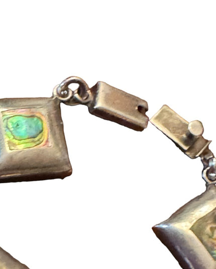 Vintage Sterling silver handmade abalone link heavy Taxco Mexico bracelet