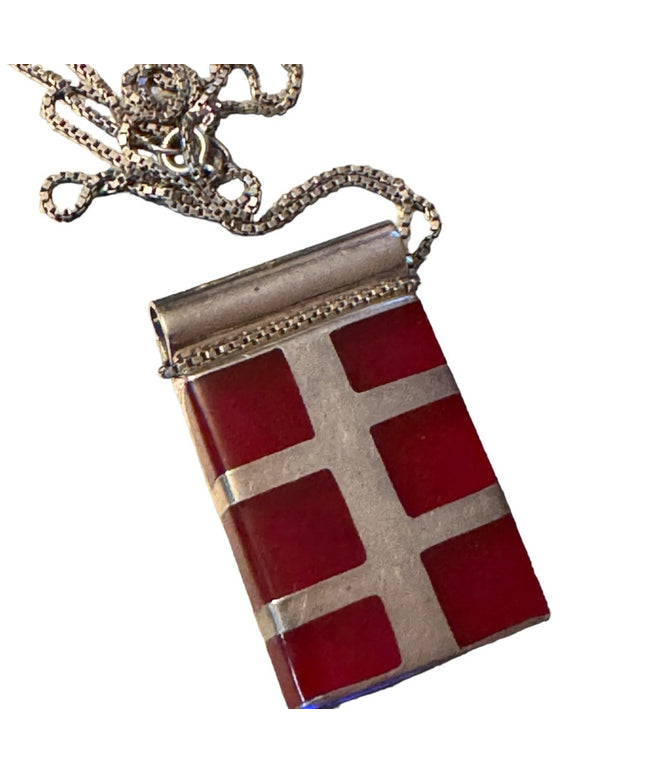 Lovely substancial red jasper inlay sterling silver 925 pendant necklace Mexico