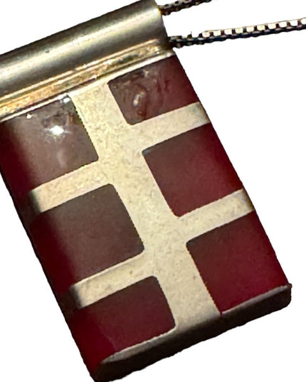 Lovely substancial red jasper inlay sterling silver 925 pendant necklace Mexico
