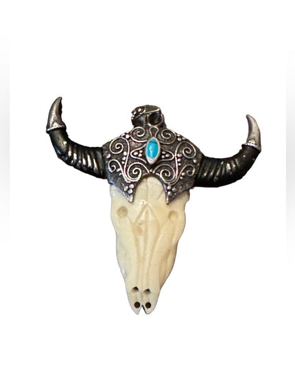 Vintage sterling silver 925 Turquoise bull skull steer head  longhorn LG pendant