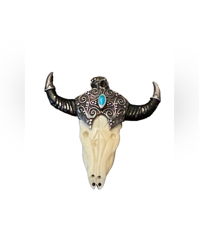 Vintage sterling silver 925 Turquoise bull skull steer head  longhorn LG pendant