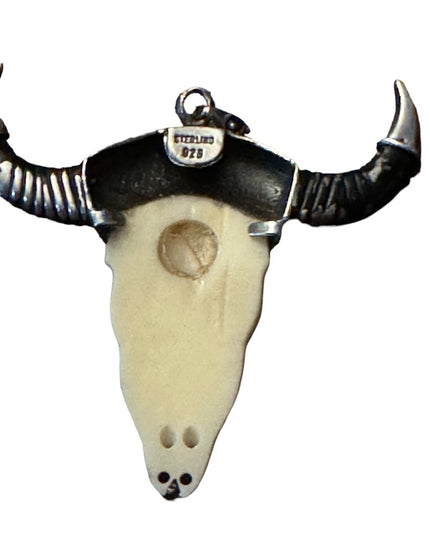 Vintage sterling silver 925 Turquoise bull skull steer head  longhorn LG pendant