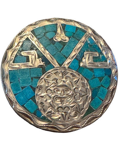 Vintage Turquoise inlay Eagle 4 Mexican sterling silver 925 brooch pendant