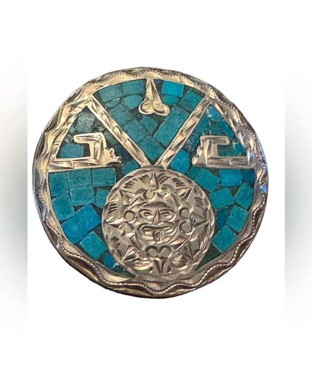 Vintage Turquoise inlay Eagle 4 Mexican sterling silver 925 brooch pendant