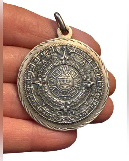 Vintage Plafina Sterling silver 925 Mexico Mayan Aztec Large pendant calendar
