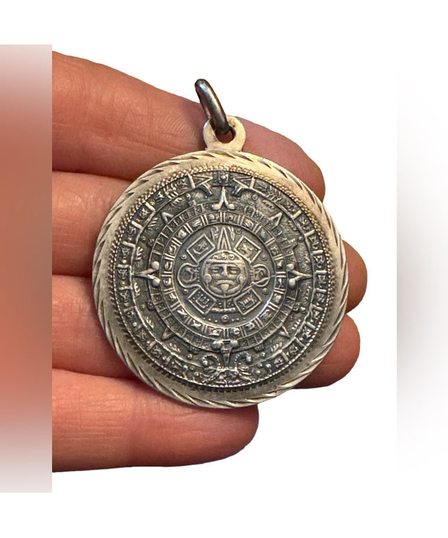 Vintage Plafina Sterling silver 925 Mexico Mayan Aztec Large pendant calendar