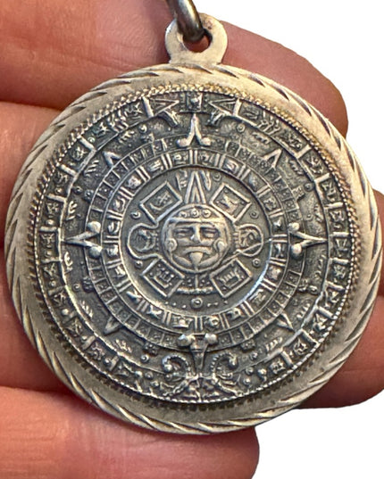 Vintage Plafina Sterling silver 925 Mexico Mayan Aztec Large pendant calendar