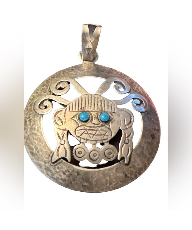 Vintage handmade Artisan Mexico 925 sterling XL amulet pendant