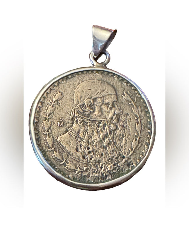 Vintage 1960 Mexico 50 Centavos silver coin necklace pendant