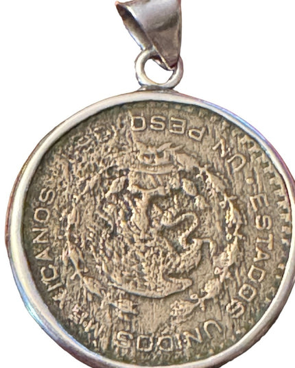 Vintage 1960 Mexico 50 Centavos silver coin necklace pendant