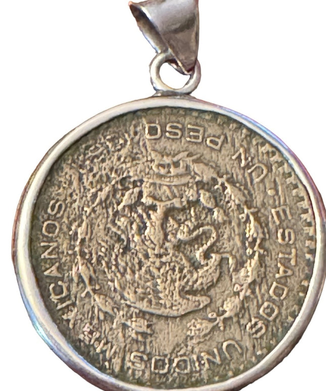 Vintage 1960 Mexico 50 Centavos silver coin necklace pendant