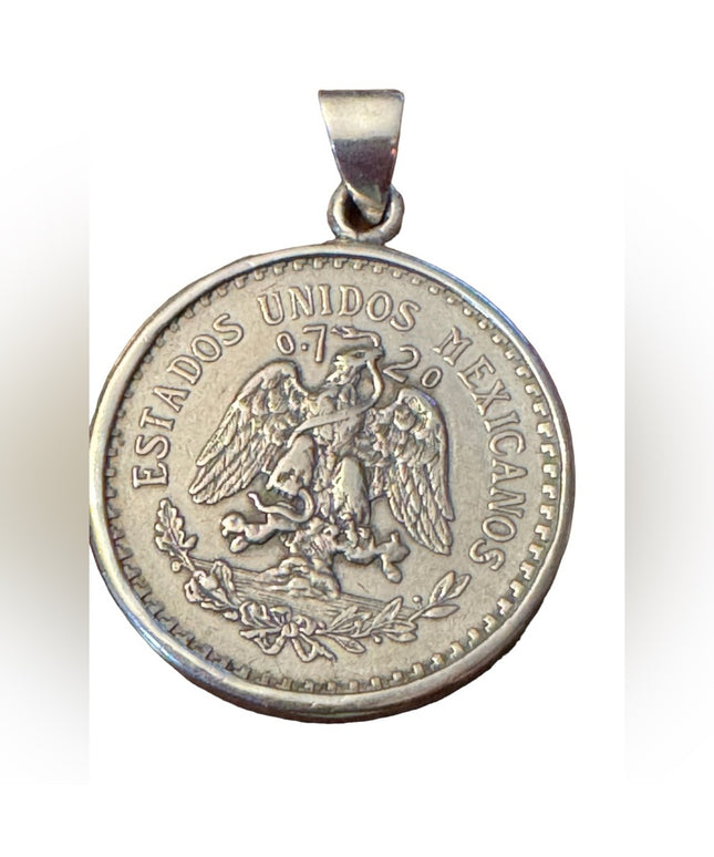 Antiquw 1926 Mexico 2 Centavos Silver coin necklace pendant