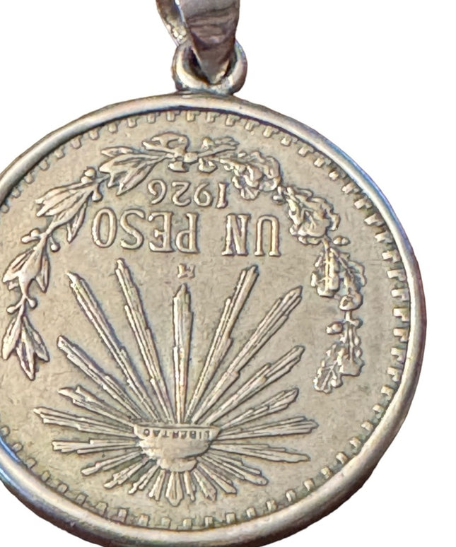 Antiquw 1926 Mexico 2 Centavos Silver coin necklace pendant