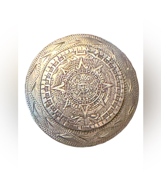 Vintage sterling silver 925 Aztec Mayan calendar Large pendant brooch Mexico