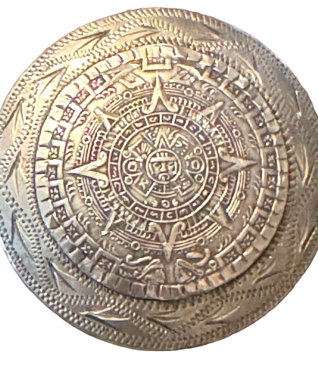 Vintage sterling silver 925 Aztec Mayan calendar Large pendant brooch Mexico