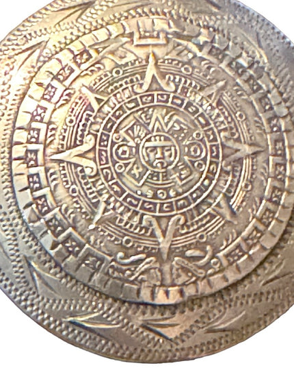 Vintage sterling silver 925 Aztec Mayan calendar Large pendant brooch Mexico