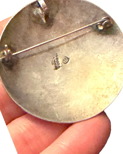 Vintage sterling silver 925 Aztec Mayan calendar Large pendant brooch Mexico