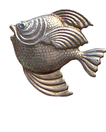 Vintage sterling Silver Fancy ornate goid luck FISH brooch