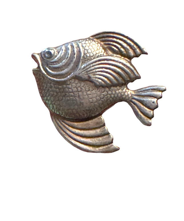 Vintage sterling Silver Fancy ornate goid luck FISH brooch