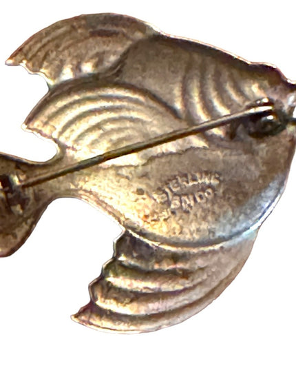 Vintage sterling Silver Fancy ornate goid luck FISH brooch
