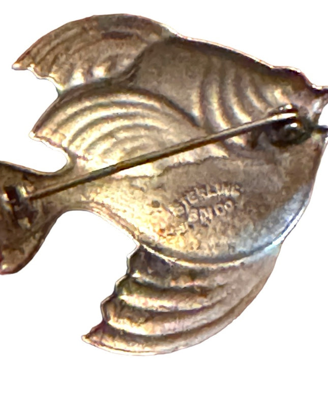 Vintage sterling Silver Fancy ornate goid luck FISH brooch