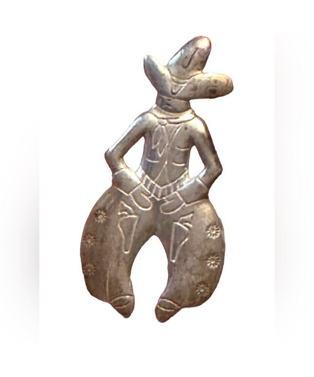 Cowboy Sterling Silver Pin Figural Signed Bell American Old West Ten Gallon