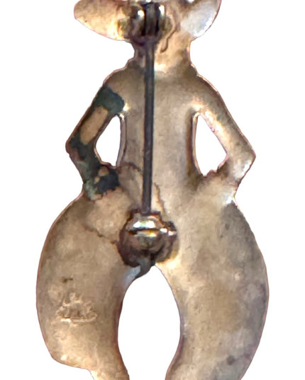 Cowboy Sterling Silver Pin Figural Signed Bell American Old West Ten Gallon