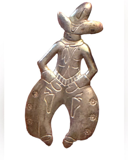 Cowboy Sterling Silver Pin Figural Signed Bell American Old West Ten Gallon