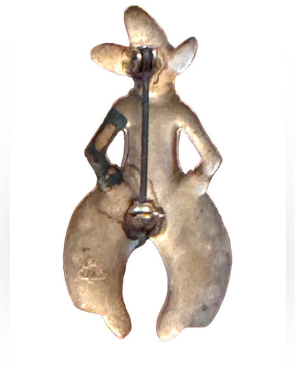 Cowboy Sterling Silver Pin Figural Signed Bell American Old West Ten Gallon