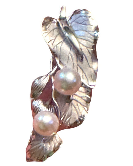 Vintage 925 sterling silver fabcy pearl flower leaf brooxh