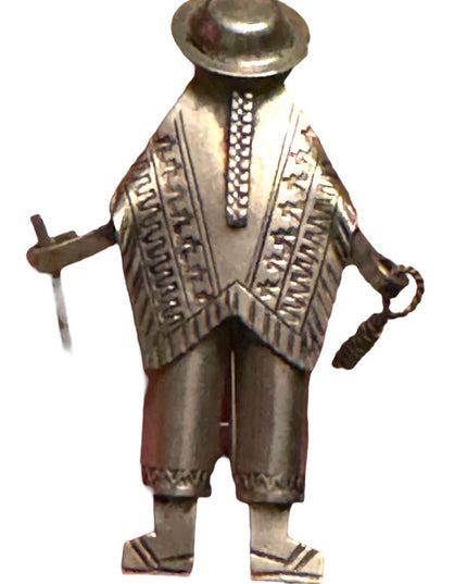ANTIQUE MEXICAN STERLING SILVER DETAILED brooch man