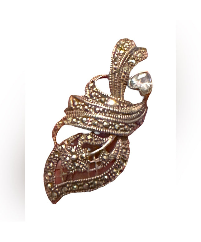 Vintage sterling silver 925 Pendant brooch marcasite gancy art deco style