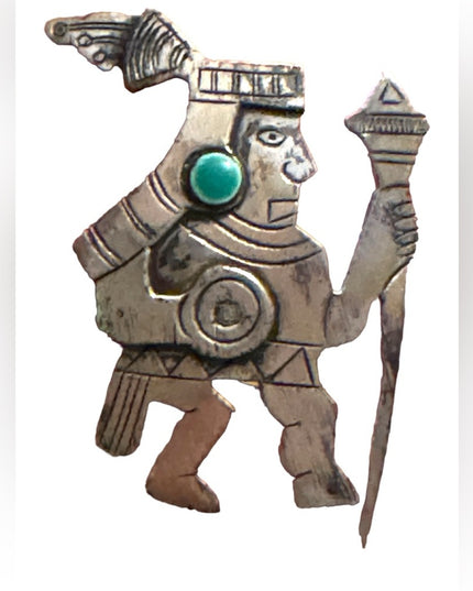 Vintage Peru Peruvian Sterling silver 925 stone feature Soldier brooch
