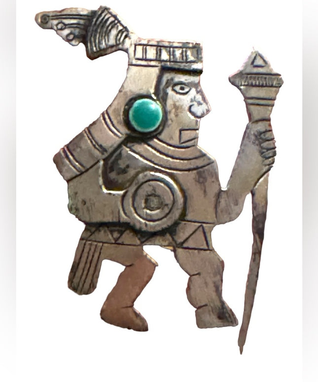 Vintage Peru Peruvian Sterling silver 925 stone feature Soldier brooch