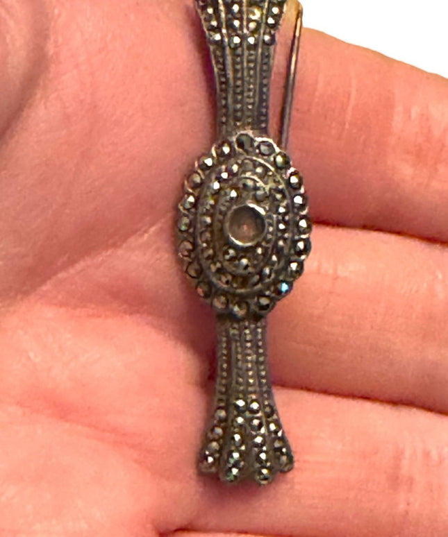 Vintage sterling silver 925 Marcasite fancy bar brooch