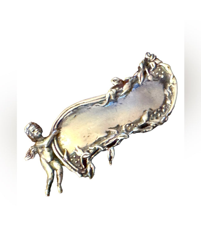 Vintage Antiqued finish Handmade cherub angel pucci Tag name brooch Artisan