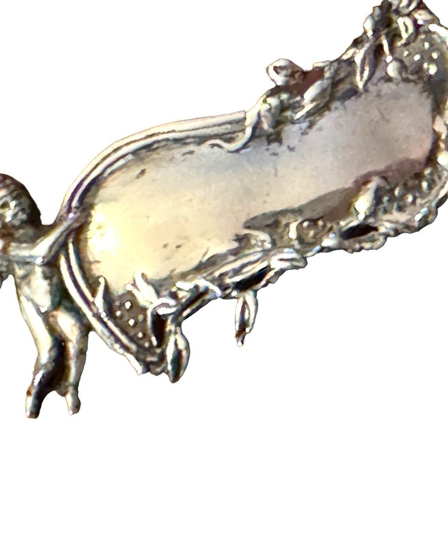 Vintage Antiqued finish Handmade cherub angel pucci Tag name brooch Artisan