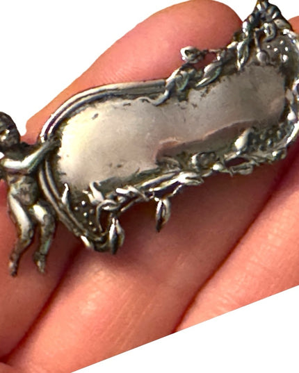 Vintage Antiqued finish Handmade cherub angel pucci Tag name brooch Artisan