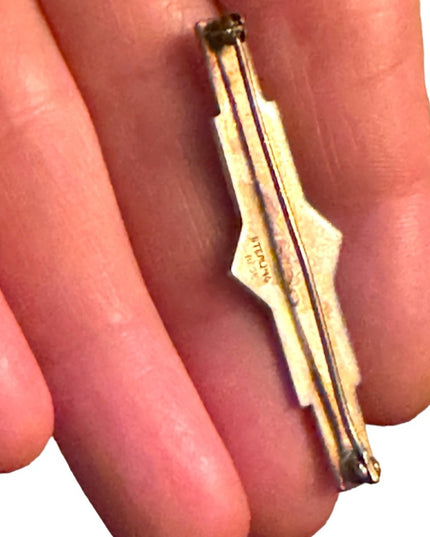 Antique fancy steeling base black onyx inlay bar brooch