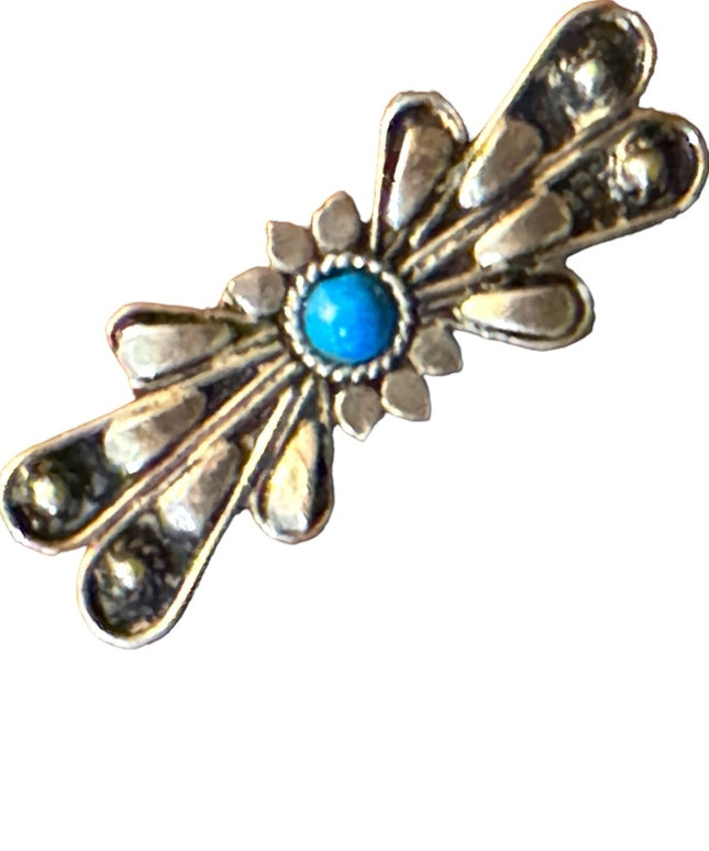 Vintage silver turquoise southwestern style bar brooch
