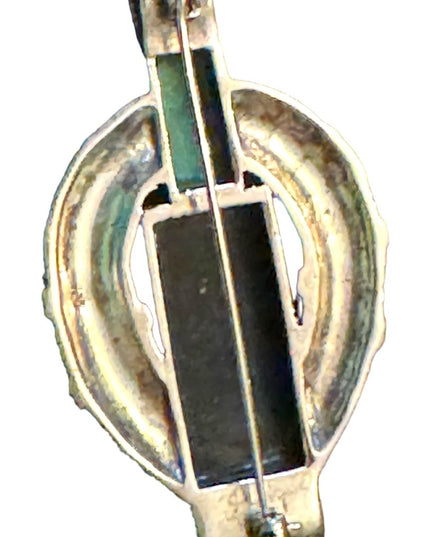 Antique Sterling silver marcasite  Malachite black onyx art deco pendant brooch