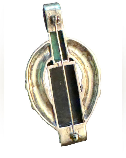 Antique Sterling silver marcasite  Malachite black onyx art deco pendant brooch