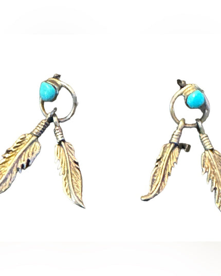 Vintage sterling silver 925 ? feather southewestern dangle earrings
