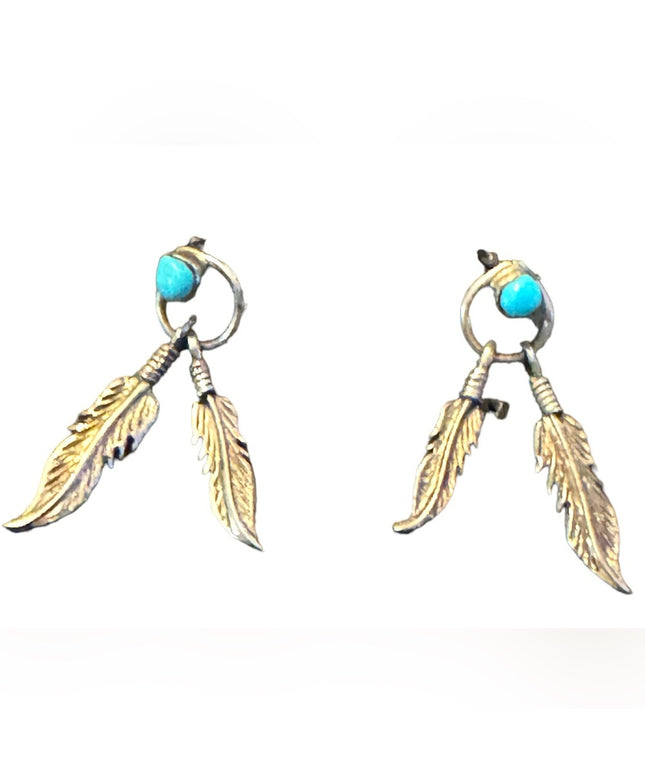 Vintage sterling silver 925 ? feather southewestern dangle earrings