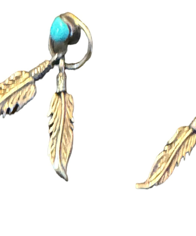 Vintage sterling silver 925 ? feather southewestern dangle earrings