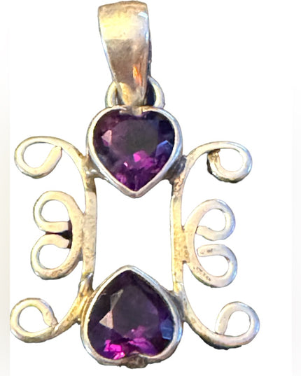 Lovely sterling silver scroll work amethyst heart fancy pendant
