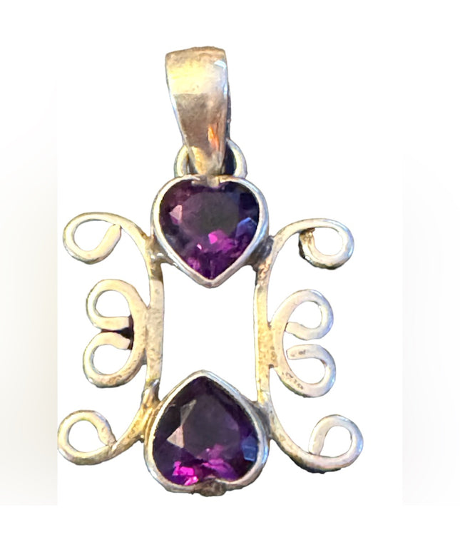 Lovely sterling silver scroll work amethyst heart fancy pendant