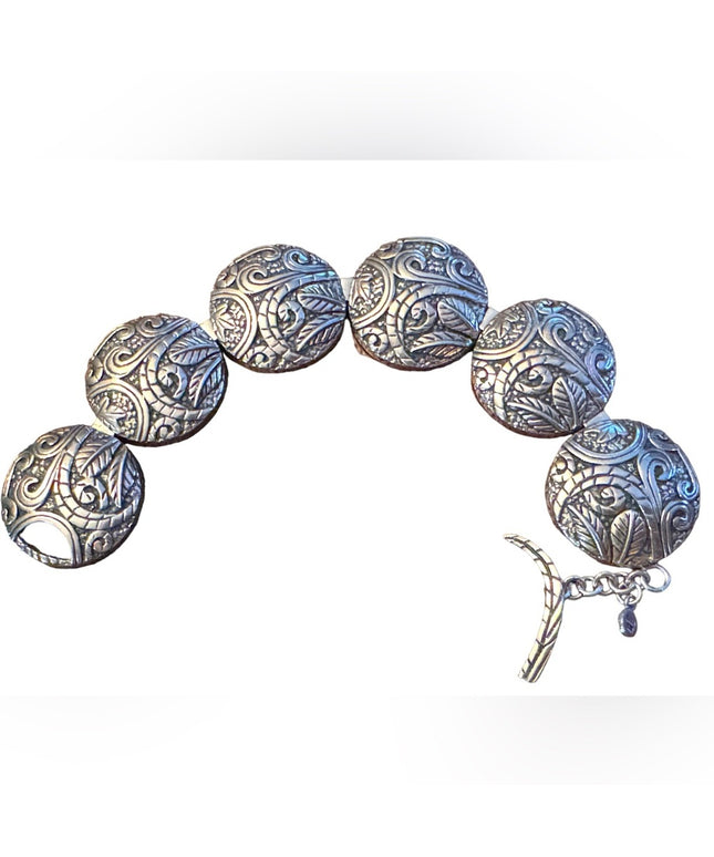 Stunning ornate scroll work design antiqued SILPADA sterling disk link bracelet